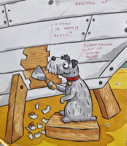 Galley Proof: Inside Page with Artist’s Handwritten Notes Dogs In Boats 